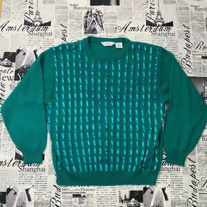 Blair Boutique Women's Blue teal ribbon knit sweater vintage 80s 90s grandmacore